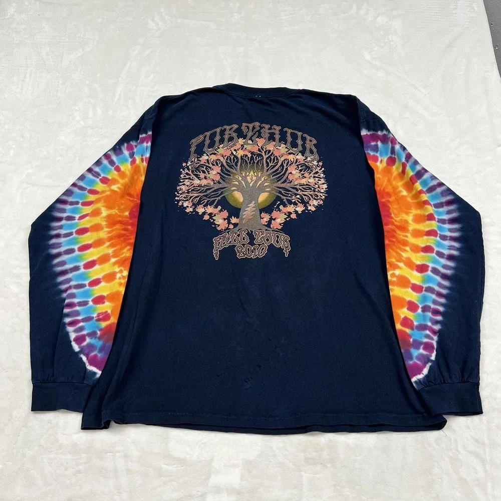 Furthur Long Sleeve Shirt Mens XL Navy Tie Dye Skeleton Sun Graphic Concert Tee_4
